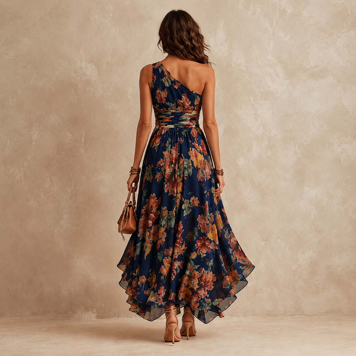 Abril • Vestido Largo De Un Hombro Con Estampado Floral