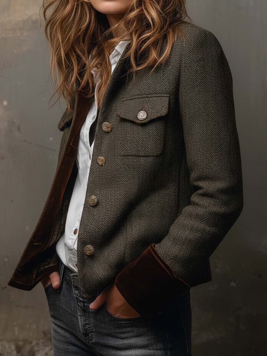 Bruna • Blazer Espiga Con Ribete De Contraste