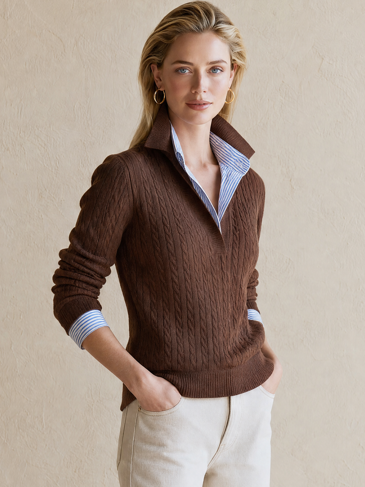 Ariadna • Jersey Trenzado Con Cuello Efecto Camisa