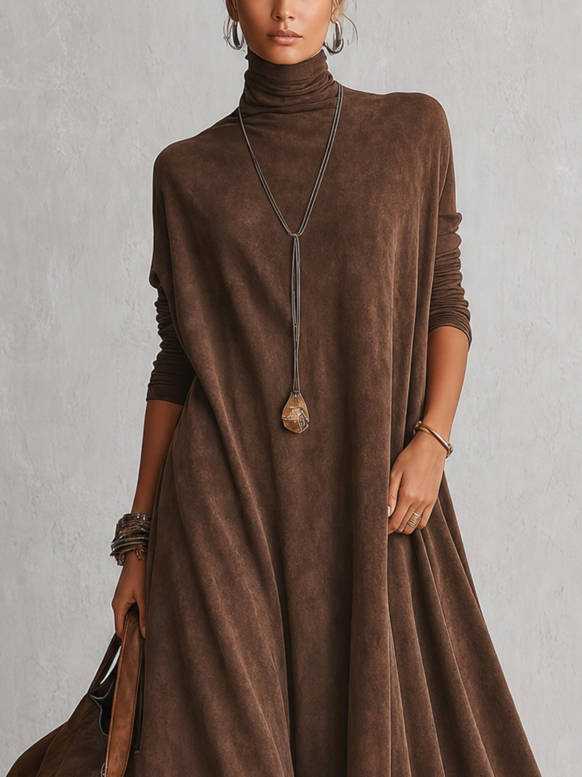 Lucía • Vestido Largo Efecto Ante Con Bajo De Encaje