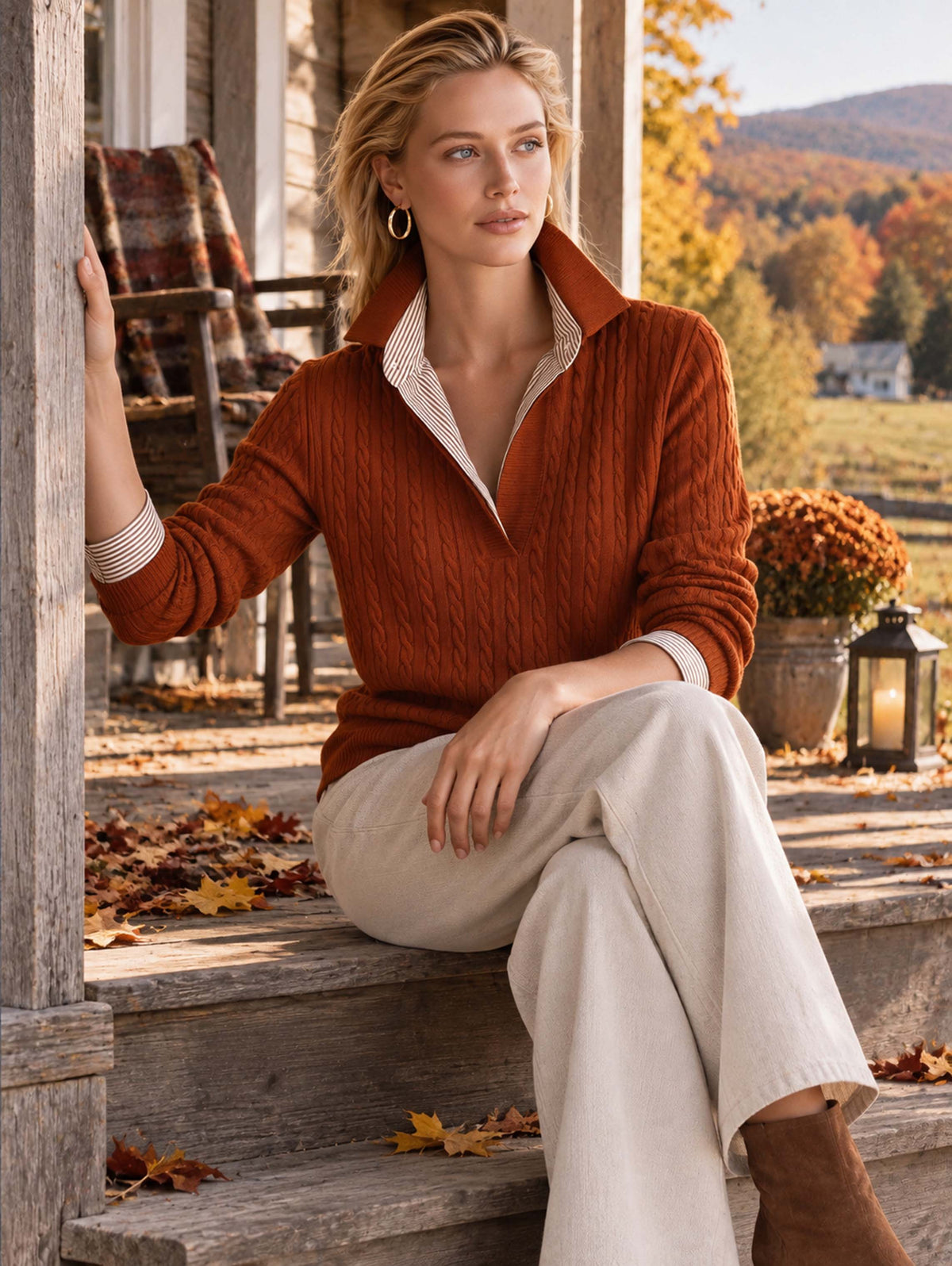 Ariadna • Jersey Trenzado Con Cuello Efecto Camisa