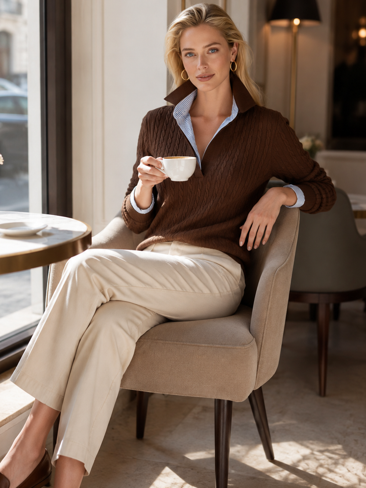 Ariadna • Jersey Trenzado Con Cuello Efecto Camisa