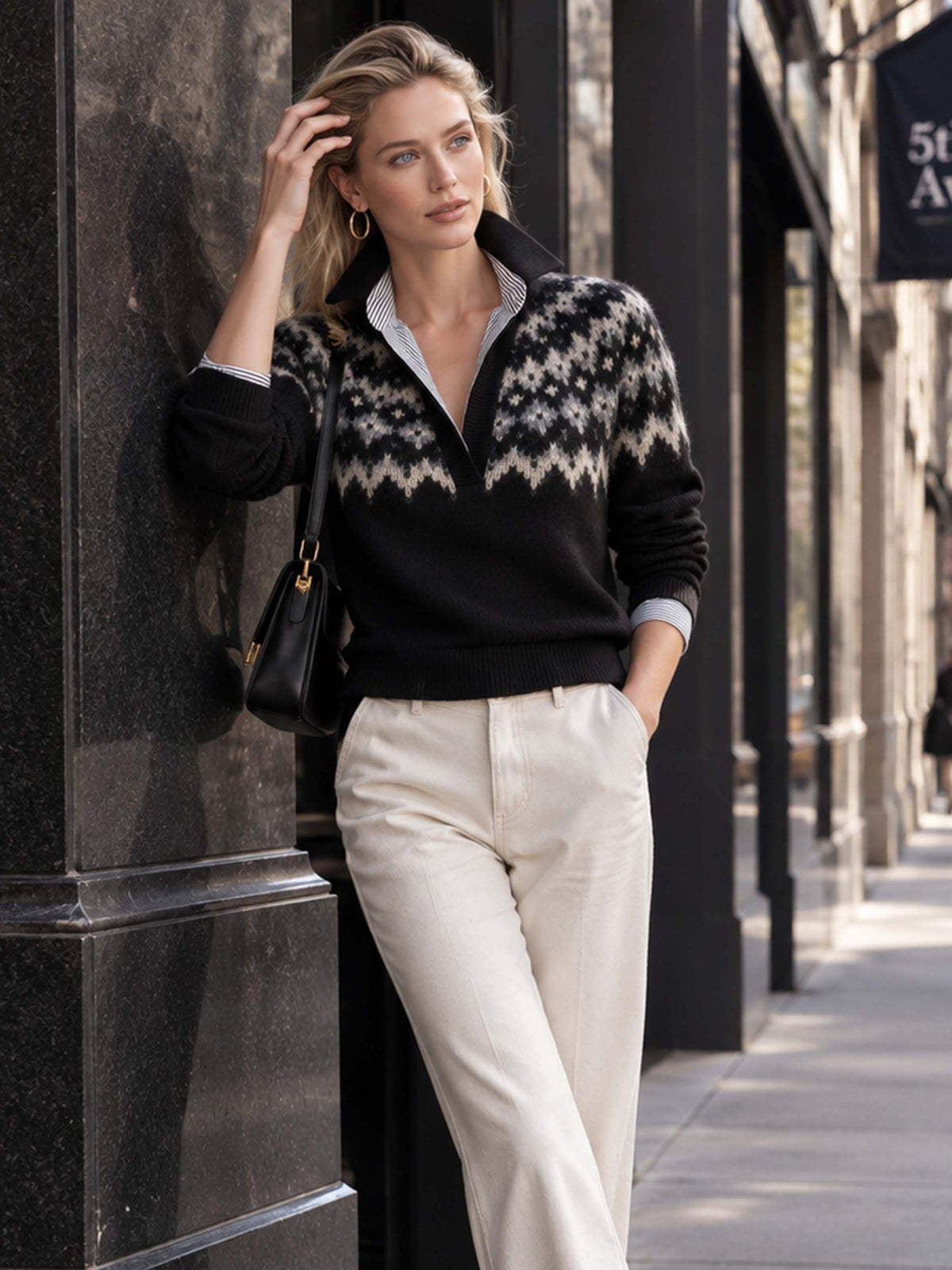 Ariadna • Jersey Trenzado Con Cuello Efecto Camisa