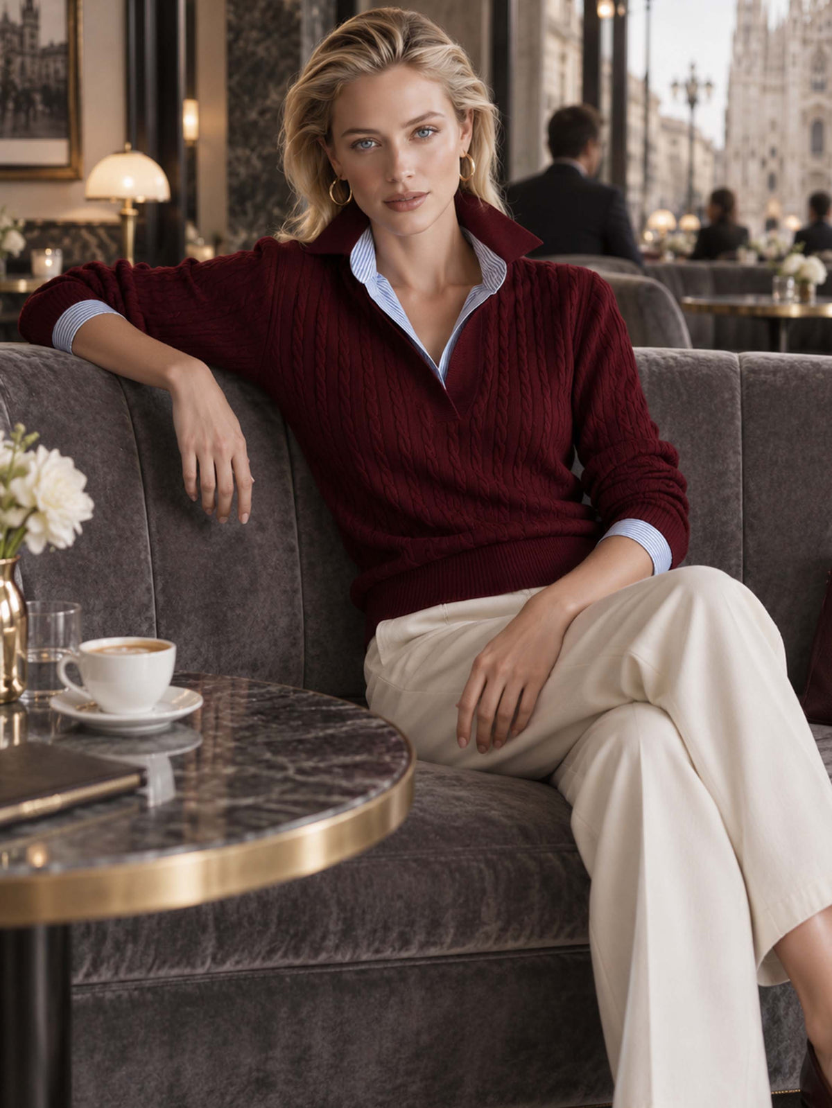 Ariadna • Jersey Trenzado Con Cuello Efecto Camisa