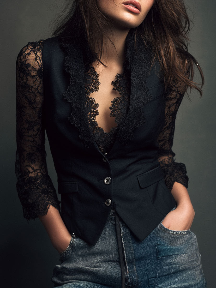 Nadia • Blazer Entallado Con Mangas Semitransparentes