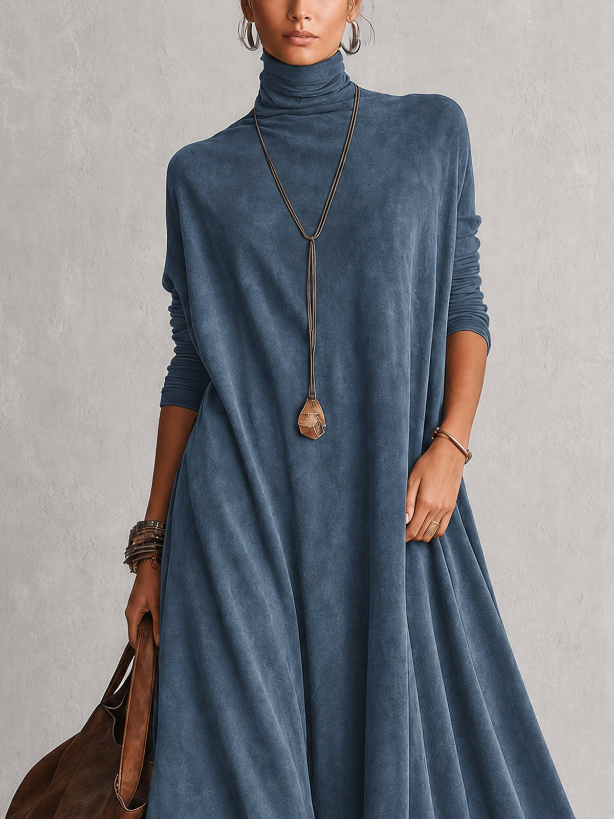 Lucía • Vestido Largo Efecto Ante Con Bajo De Encaje