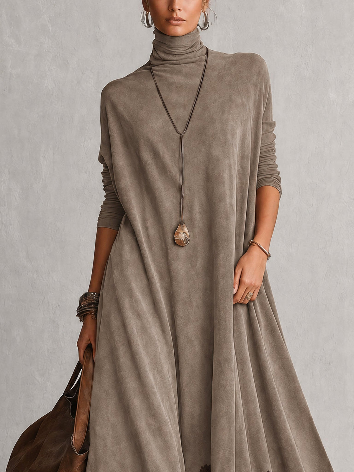 Lucía • Vestido Largo Efecto Ante Con Bajo De Encaje