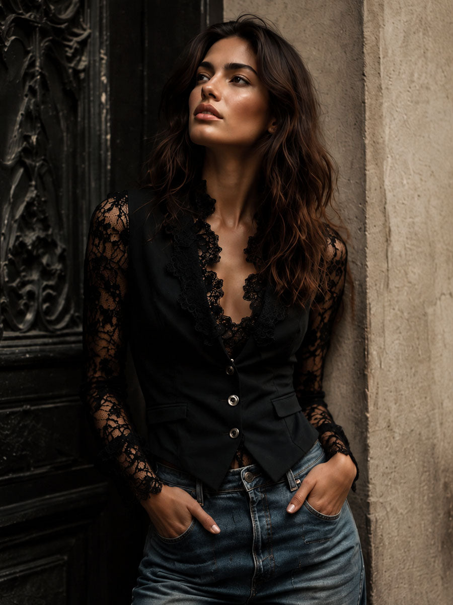 Nadia • Blazer Entallado Con Mangas Semitransparentes
