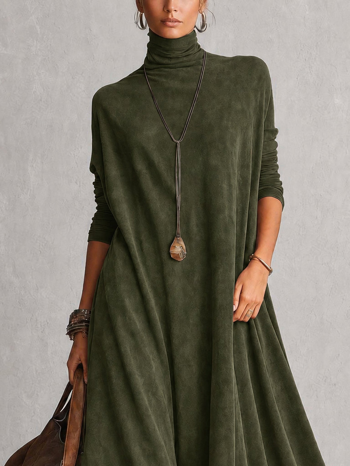 Lucía • Vestido Largo Efecto Ante Con Bajo De Encaje