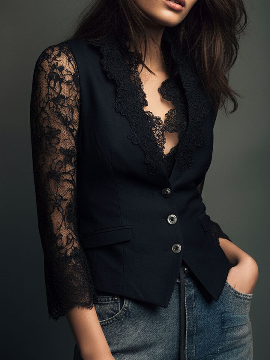 Nadia • Blazer Entallado Con Mangas Semitransparentes