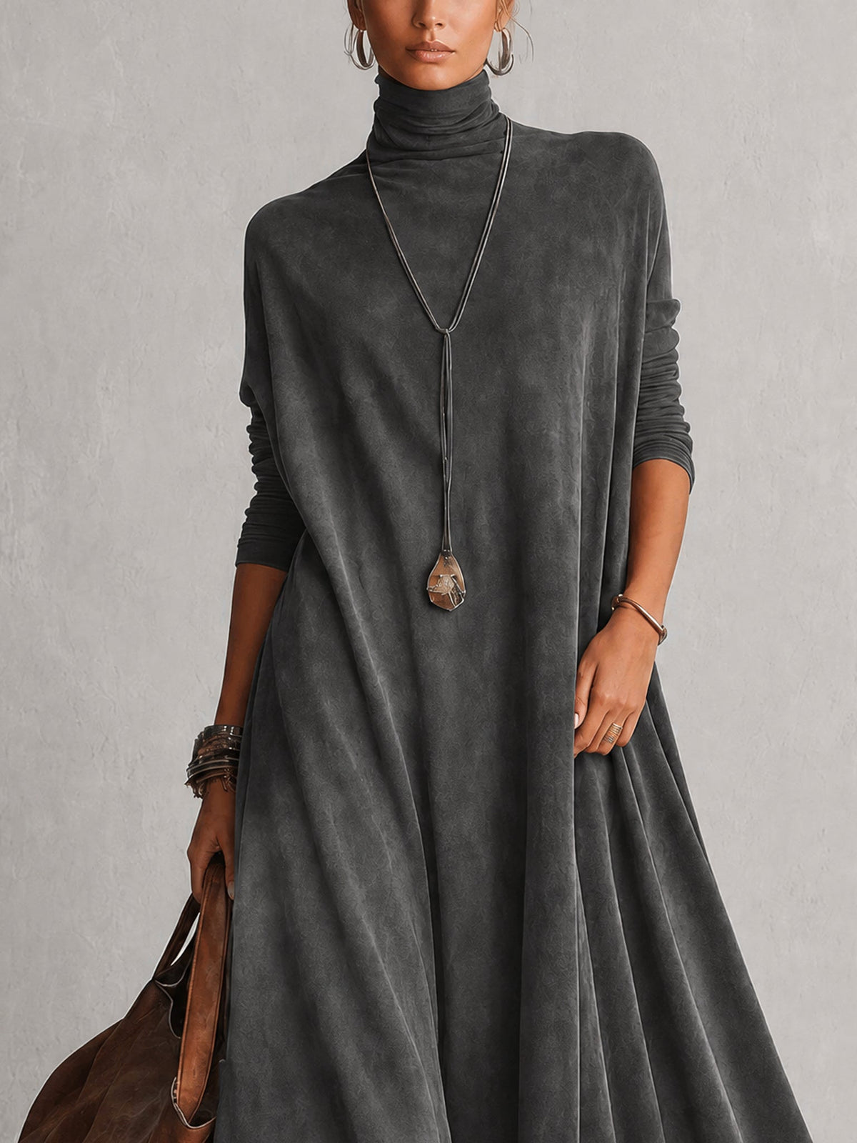 Lucía • Vestido Largo Efecto Ante Con Bajo De Encaje