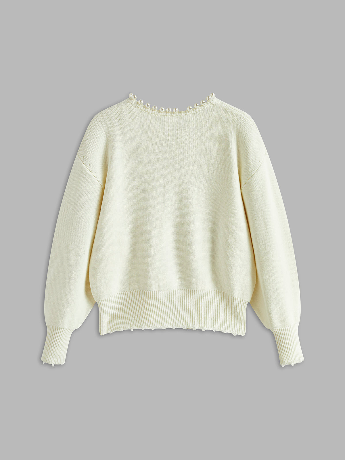 Blanca • Chaqueta De Punto Con Perlas Y Bajo Deshilachado