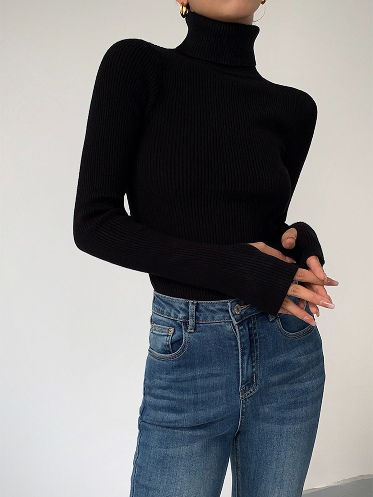 Teresa • Jersey De Punto Ajustado Con Cuello Vuelto