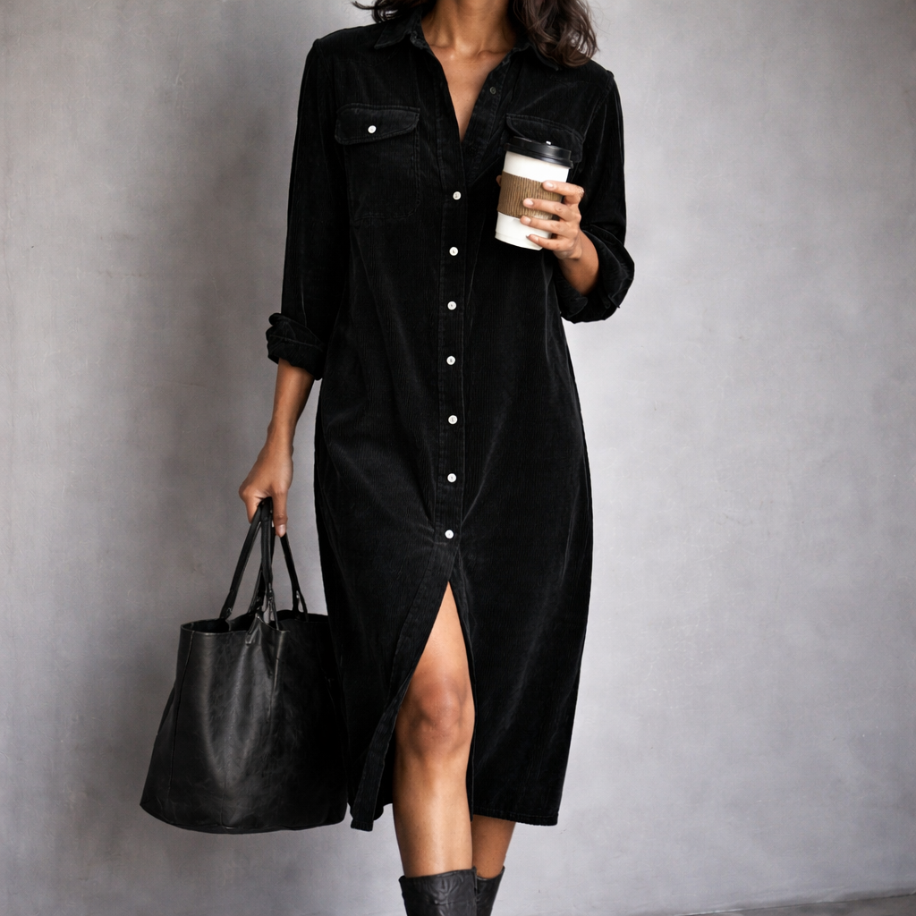 Sofía • Vestido Midi De Pana Con Botones