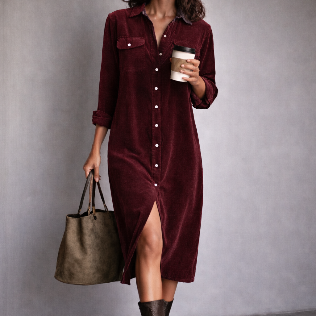 Sofía • Vestido Midi De Pana Con Botones