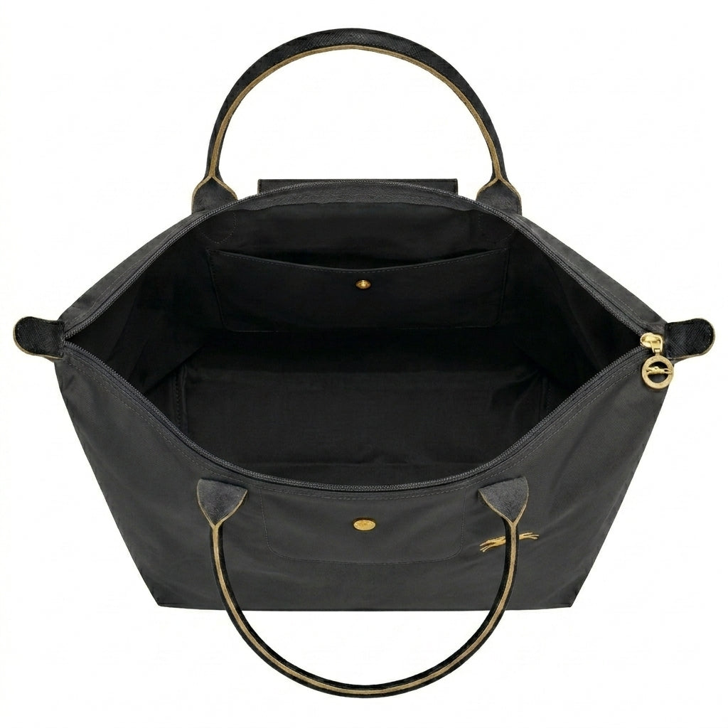 Candela • Bolso Negro-Dorado Tote Plegable Con Solapa
