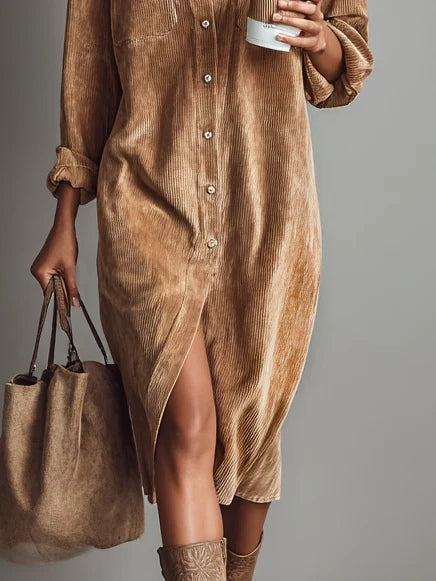 Sofía • Vestido Midi De Pana Con Botones