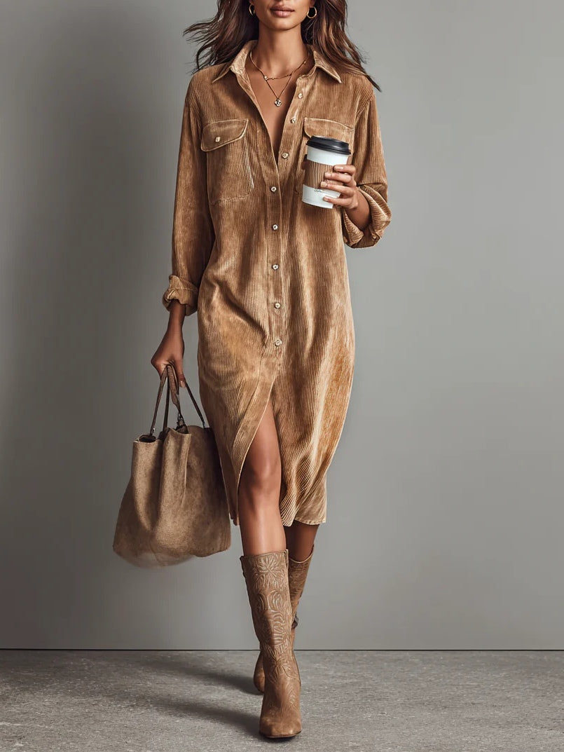 Sofía • Vestido Midi De Pana Con Botones