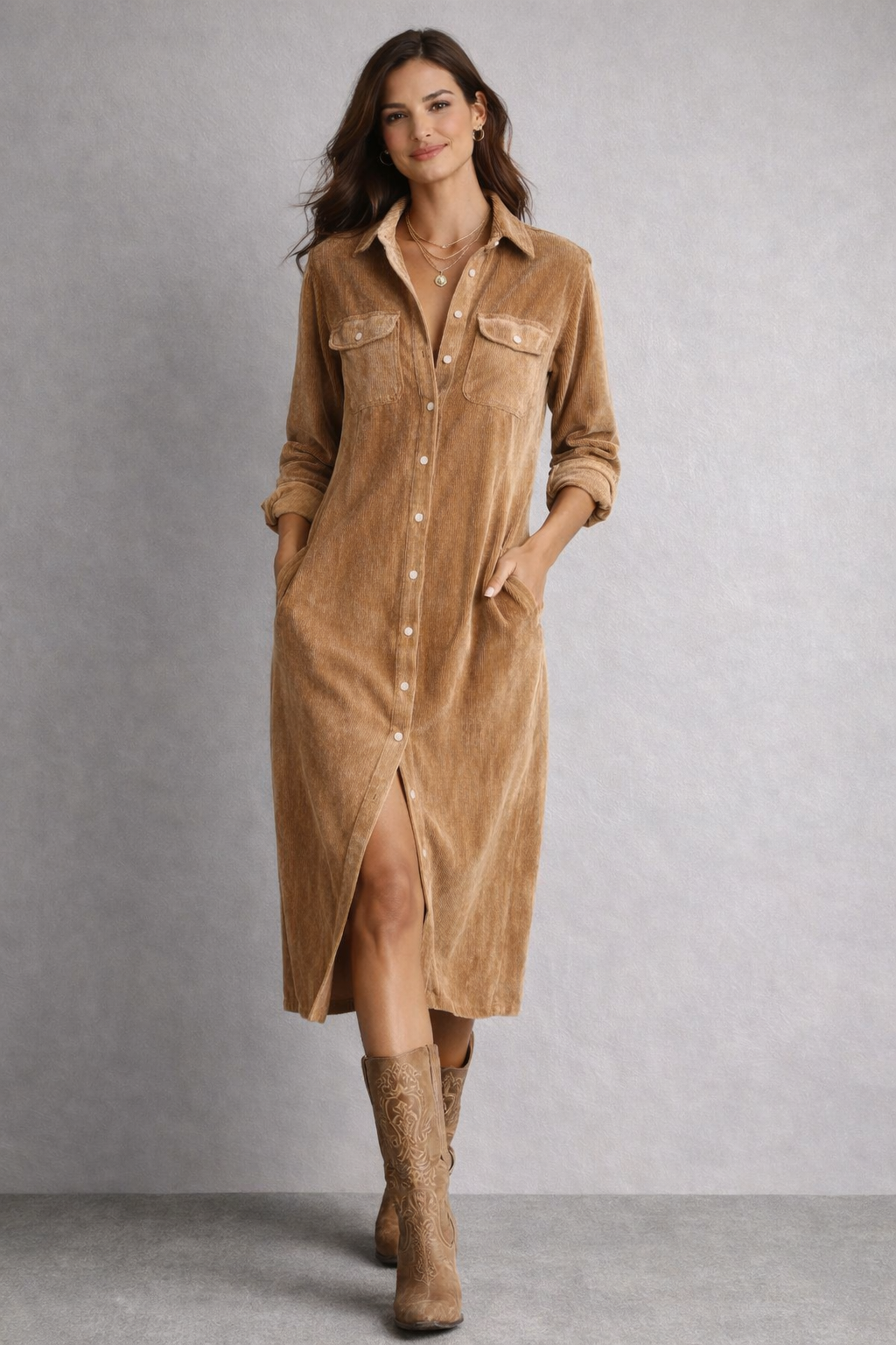 Sofía • Vestido Midi De Pana Con Botones